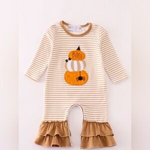 Abby & Evie Halloween Stacked Glitter Pumpkins Ruffle Hem One Piece 12M 18M 2T